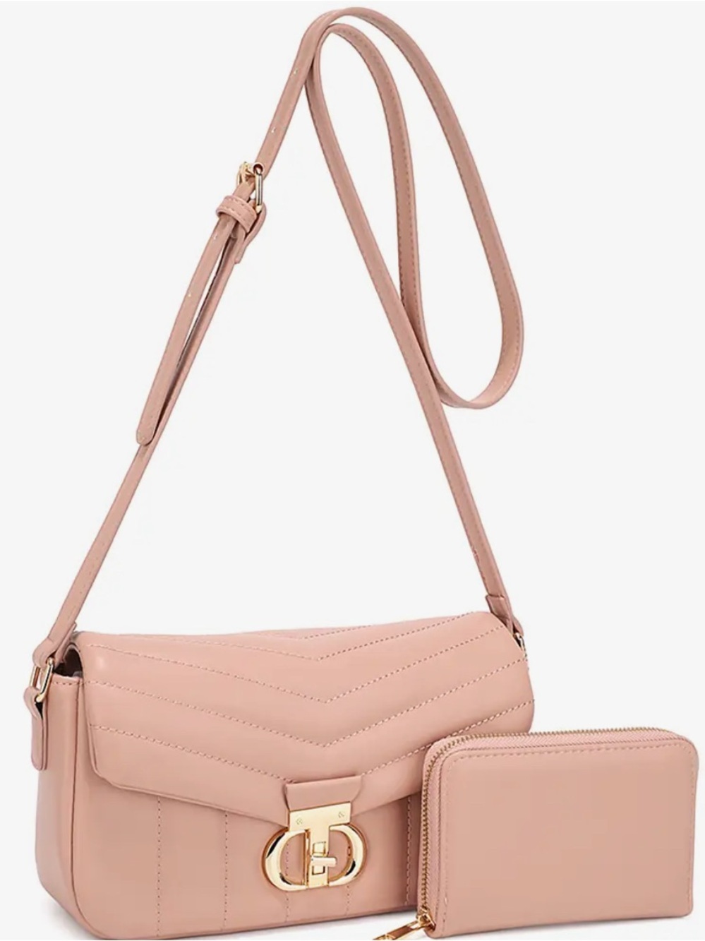 Blush Pink & Silver Colors Quilted Crossbody Bag with Wallet